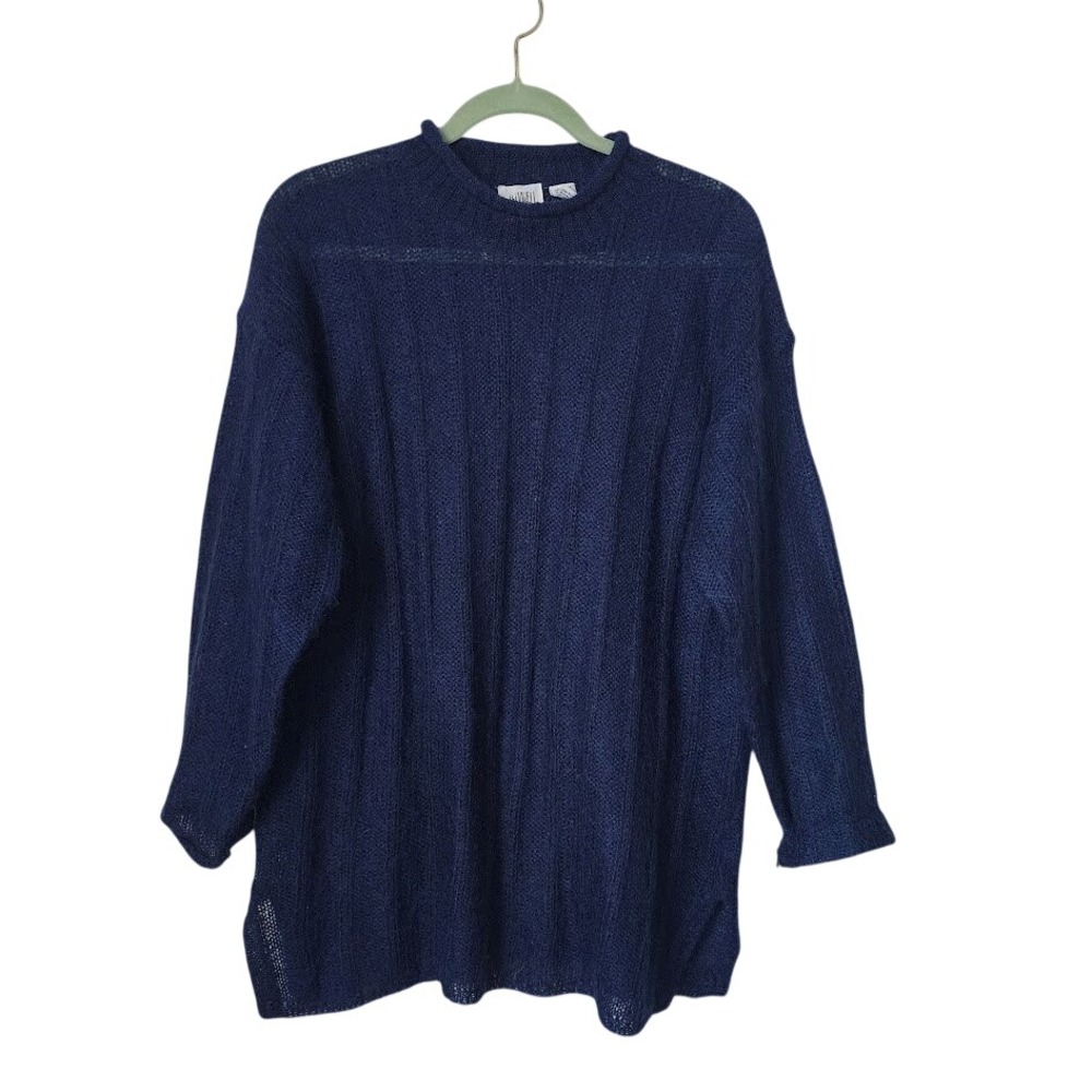 JASON MAXWELL VINTAGE Rolled Neck‎ Mohair blend knit sweater in navy size M